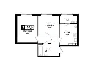 2-к квартира, вторичка, 51м2, 19/19 этаж