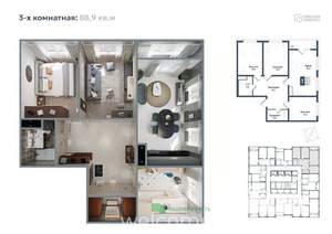 3-к квартира, вторичка, 89м2, 9/20 этаж