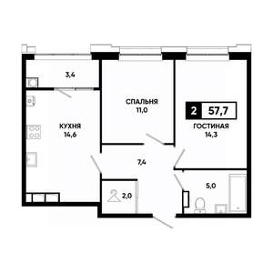 2-к квартира, вторичка, 58м2, 12/20 этаж