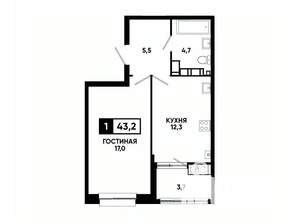 1-к квартира, вторичка, 43м2, 21/24 этаж