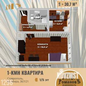1-к квартира, вторичка, 31м2, 1/5 этаж