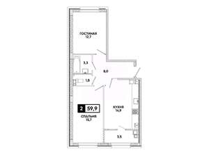 2-к квартира, вторичка, 60м2, 7/8 этаж