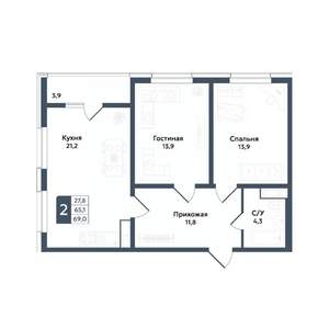 2-к квартира, вторичка, 69м2, 13/20 этаж