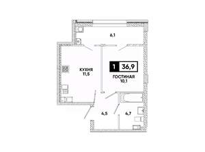 1-к квартира, вторичка, 37м2, 9/16 этаж