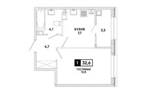 1-к квартира, вторичка, 33м2, 4/12 этаж