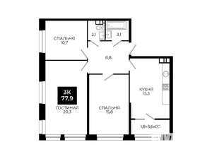 3-к квартира, вторичка, 78м2, 13/24 этаж