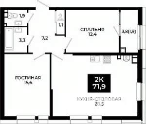 1-к квартира, вторичка, 72м2, 9/24 этаж