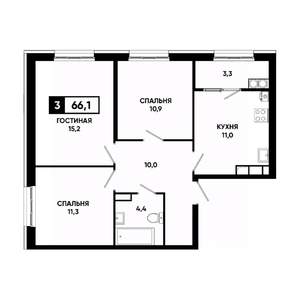 3-к квартира, вторичка, 66м2, 16/18 этаж