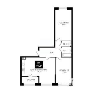 1-к квартира, вторичка, 75м2, 3/24 этаж