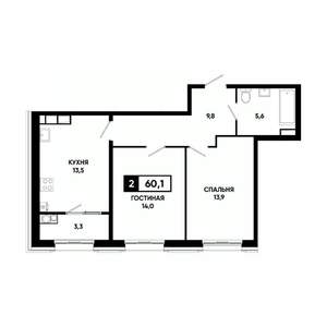 2-к квартира, вторичка, 60м2, 16/16 этаж