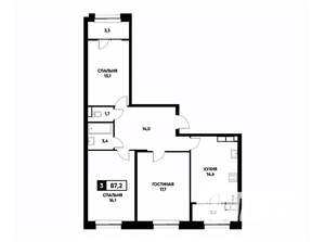 3-к квартира, вторичка, 87м2, 19/22 этаж