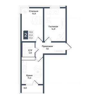 2-к квартира, вторичка, 56м2, 5/22 этаж