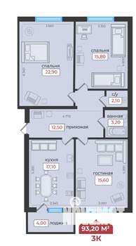 3-к квартира, вторичка, 93м2, 1/5 этаж