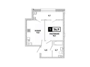 1-к квартира, вторичка, 37м2, 6/16 этаж