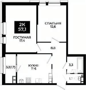 2-к квартира, вторичка, 57м2, 16/24 этаж