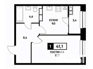 1-к квартира, вторичка, 41м2, 21/22 этаж