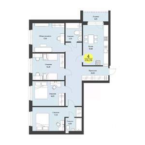 4-к квартира, строящийся дом, 123м2, 8/12 этаж