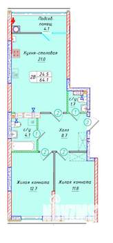 2-к квартира, вторичка, 64м2, 14/22 этаж