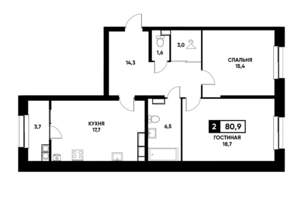 2-к квартира, вторичка, 81м2, 20/22 этаж