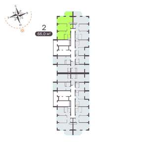 2-к квартира, вторичка, 66м2, 9/19 этаж