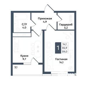 1-к квартира, вторичка, 39м2, 4/20 этаж