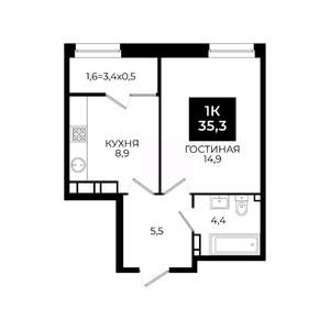 1-к квартира, вторичка, 35м2, 20/24 этаж