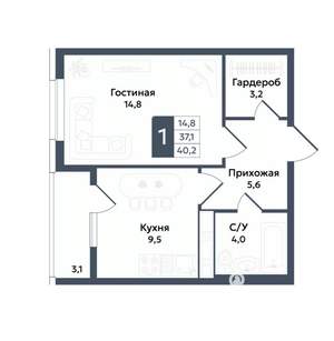 1-к квартира, вторичка, 40м2, 12/22 этаж