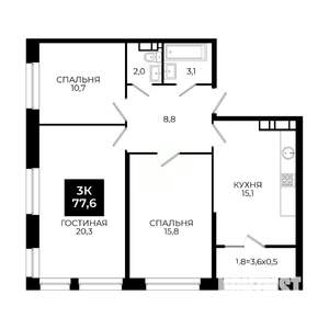 3-к квартира, вторичка, 78м2, 16/24 этаж