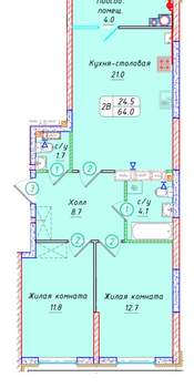 Студия квартира, вторичка, 64м2, 19/21 этаж
