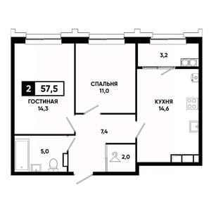 2-к квартира, вторичка, 58м2, 16/21 этаж