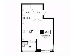 1-к квартира, вторичка, 44м2, 17/24 этаж