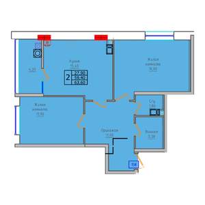 2-к квартира, строящийся дом, 64м2, 9/18 этаж