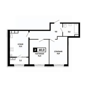 2-к квартира, вторичка, 60м2, 14/18 этаж