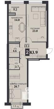 2-к квартира, строящийся дом, 84м2, 2/12 этаж