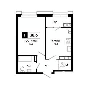 1-к квартира, вторичка, 39м2, 19/20 этаж