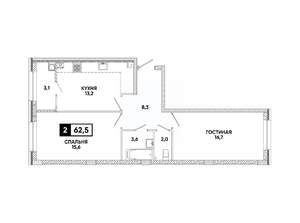 2-к квартира, вторичка, 63м2, 2/16 этаж