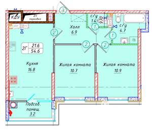 2-к квартира, вторичка, 55м2, 14/22 этаж