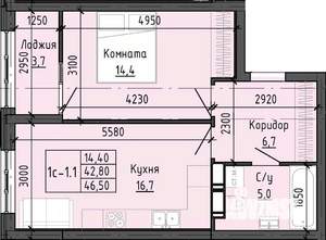 1-к квартира, вторичка, 46м2, 3/25 этаж