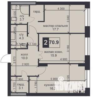 2-к квартира, строящийся дом, 71м2, 1/9 этаж