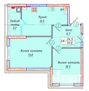 2-к квартира, вторичка, 51м2, 8/22 этаж