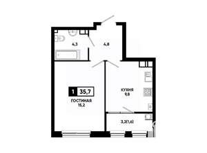 1-к квартира, вторичка, 36м2, 16/24 этаж