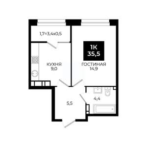 1-к квартира, вторичка, 36м2, 14/24 этаж