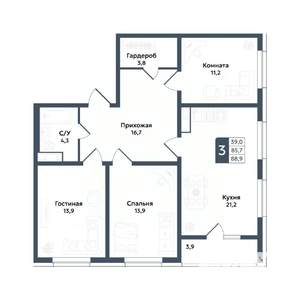 3-к квартира, вторичка, 89м2, 16/20 этаж