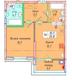 1-к квартира, вторичка, 36м2, 9/21 этаж