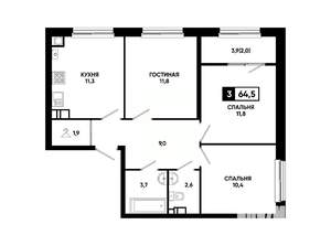 3-к квартира, вторичка, 65м2, 4/24 этаж