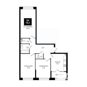 3-к квартира, вторичка, 75м2, 22/24 этаж