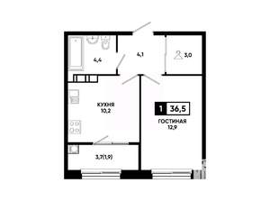 1-к квартира, вторичка, 37м2, 8/14 этаж