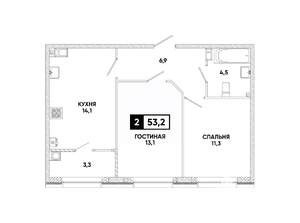 2-к квартира, вторичка, 53м2, 4/12 этаж