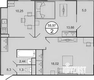2-к квартира, вторичка, 58м2, 16/17 этаж