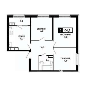 3-к квартира, вторичка, 66м2, 15/18 этаж